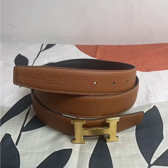 Hermes Tan Leather Reversible Belt with Gold H Buckle - Picture 1 of 10
